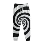 Black And White Spiral Illusion Print Sweatpants