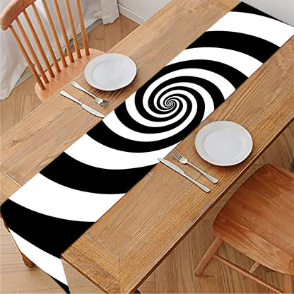 Black And White Spiral Illusion Print Table Runner