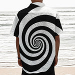 Black And White Spiral Illusion Print Textured Short Sleeve Shirt