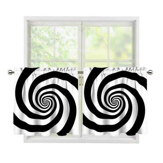 Black And White Spiral Illusion Print Tier Curtains