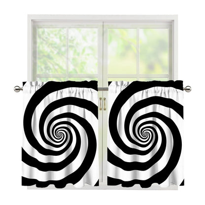 Black And White Spiral Illusion Print Tier Curtains