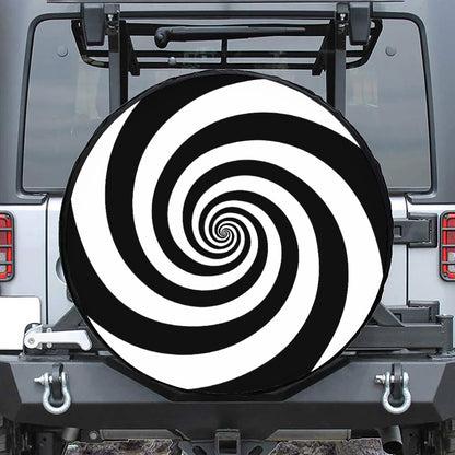 Black And White Spiral Illusion Print Tire Cover