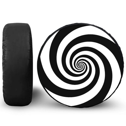 Black And White Spiral Illusion Print Tire Cover