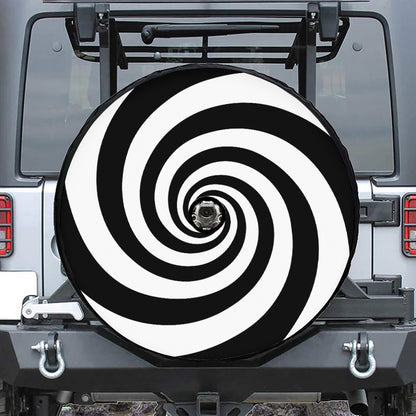 Black And White Spiral Illusion Print Tire Cover With Camera Hole