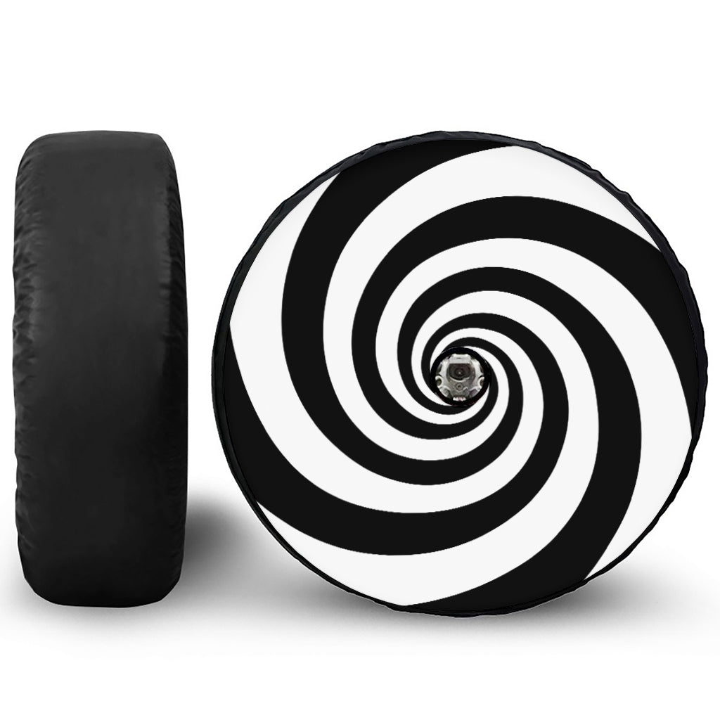 Black And White Spiral Illusion Print Tire Cover With Camera Hole