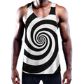 Black And White Spiral Illusion Print Men's Workout Tank Top