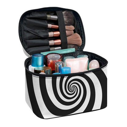 Black And White Spiral Illusion Print Travel Makeup Bag
