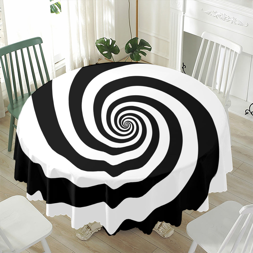 Black And White Spiral Illusion Print Waterproof Round Tablecloth