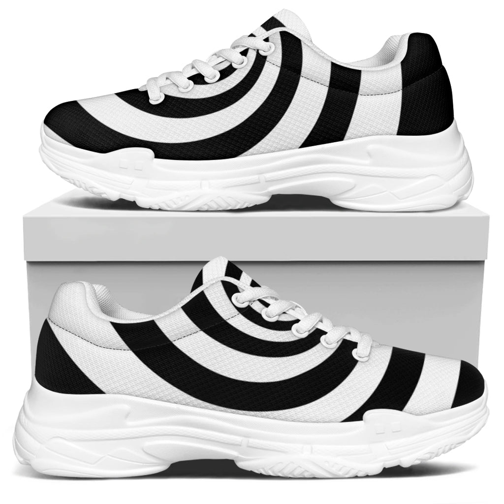 Black And White Spiral Illusion Print White Chunky Shoes