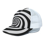 Black And White Spiral Illusion Print White Mesh Trucker Cap