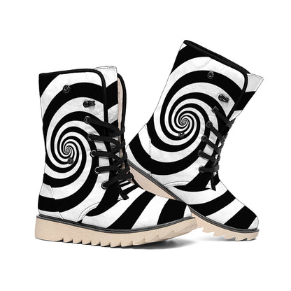 Black And White Spiral Illusion Print Winter Boots