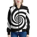 Black And White Spiral Illusion Print Women's Bomber Jacket