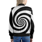 Black And White Spiral Illusion Print Women's Bomber Jacket