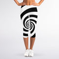 Black And White Spiral Illusion Print Women's Capri Leggings