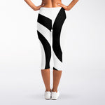 Black And White Spiral Illusion Print Women's Capri Leggings