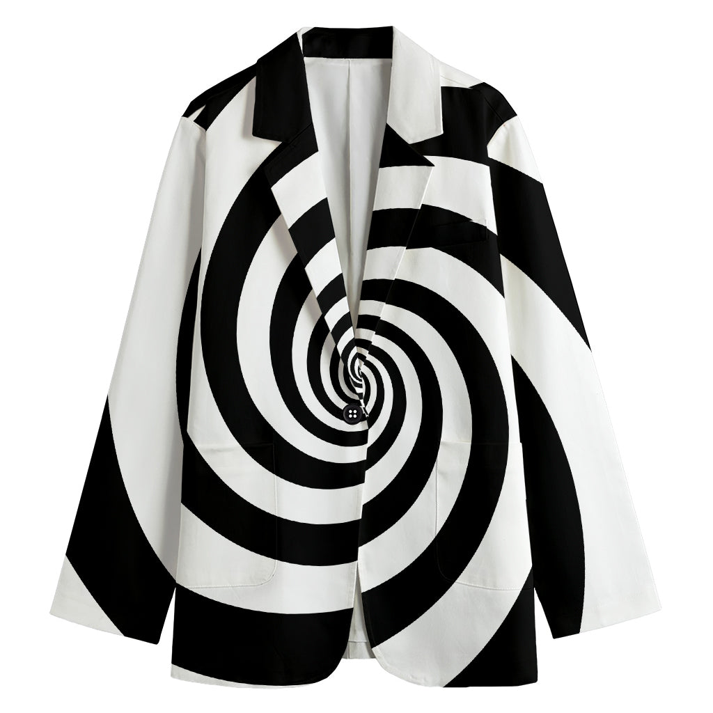 Black And White Spiral Illusion Print Women's Cotton Blazer