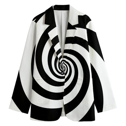 Black And White Spiral Illusion Print Women's Cotton Blazer