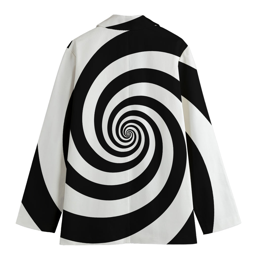 Black And White Spiral Illusion Print Women's Cotton Blazer