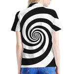 Black And White Spiral Illusion Print Women's Polo Shirt