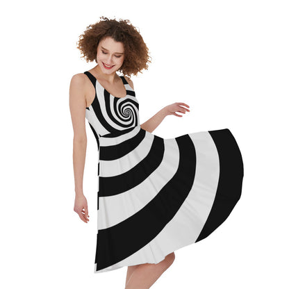Black And White Spiral Illusion Print Women's Sleeveless Dress