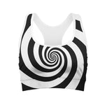 Black And White Spiral Illusion Print Women's Sports Bra