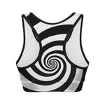 Black And White Spiral Illusion Print Women's Sports Bra
