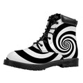 Black And White Spiral Illusion Print Padded Collar Lace Up Boots