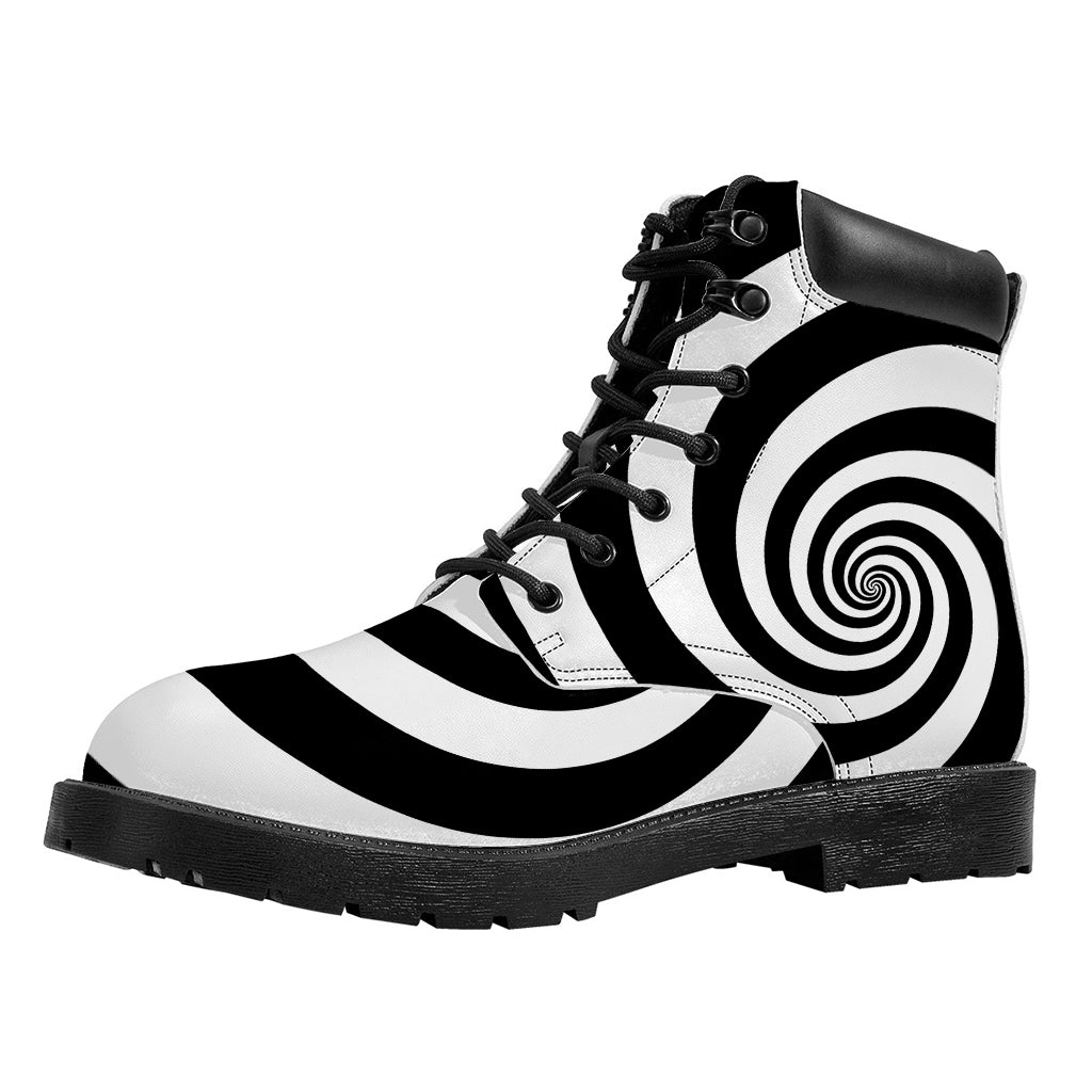 Black And White Spiral Illusion Print Work Boots