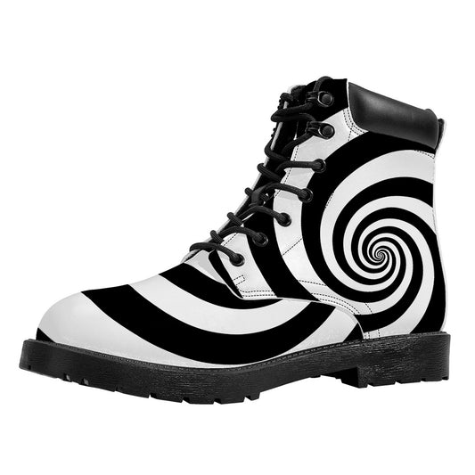 Black And White Spiral Illusion Print Work Boots
