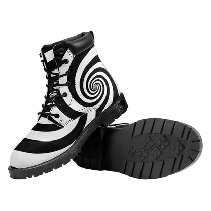 Black And White Spiral Illusion Print Work Boots