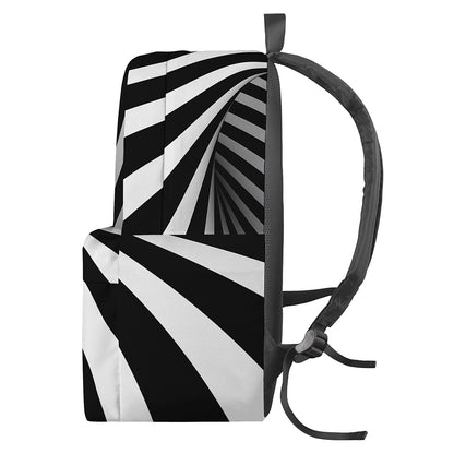 Black And White Spiral Twist Illusion Print Backpack