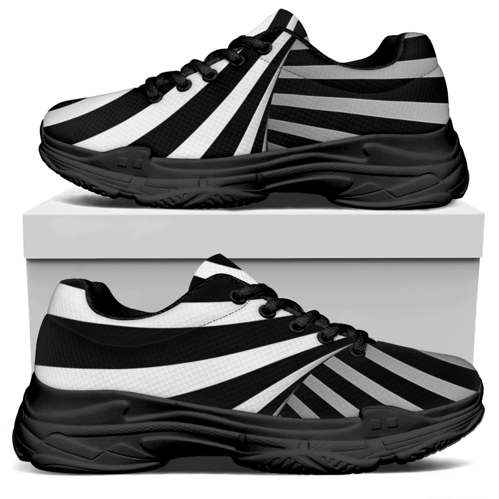 Black And White Spiral Twist Illusion Print Black Chunky Shoes