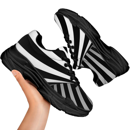 Black And White Spiral Twist Illusion Print Black Chunky Shoes