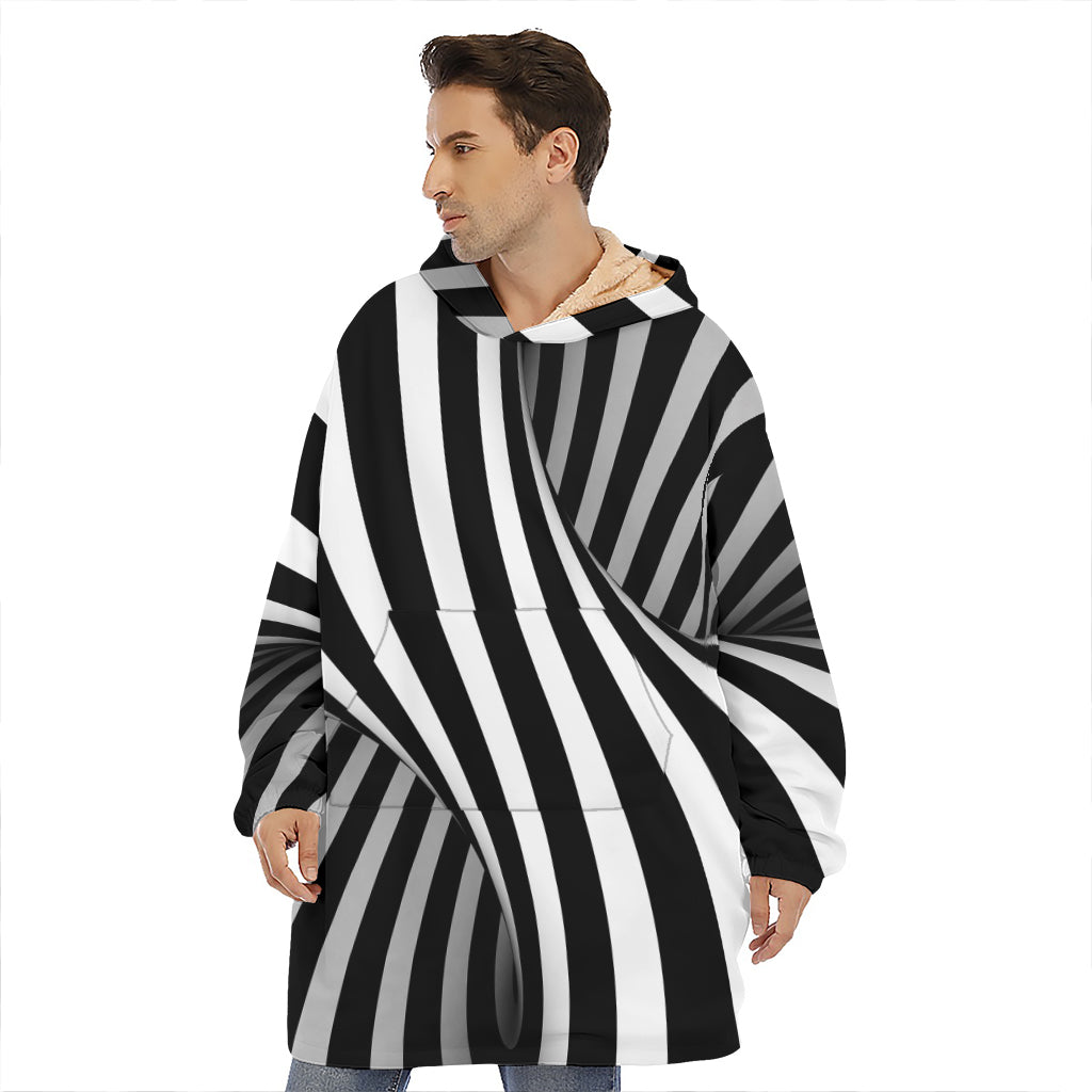 Black And White Spiral Twist Illusion Print Hoodie Blanket