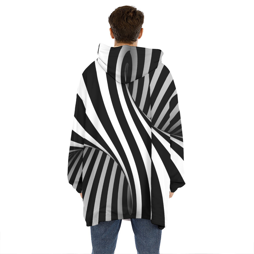 Black And White Spiral Twist Illusion Print Hoodie Blanket