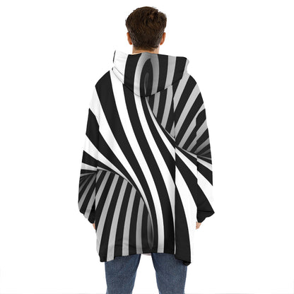 Black And White Spiral Twist Illusion Print Hoodie Blanket