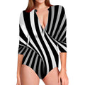 Black And White Twist Illusion Print Long Sleeve Swimsuit