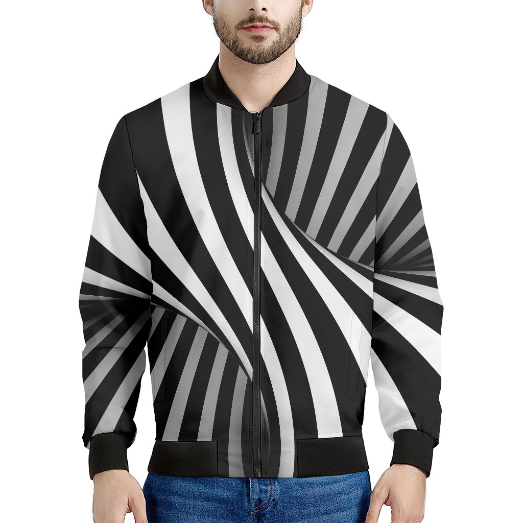 Black And White Spiral Twist Illusion Print Men's Bomber Jacket