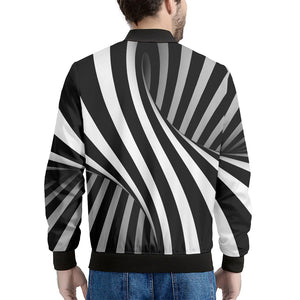 Black And White Spiral Twist Illusion Print Men's Bomber Jacket
