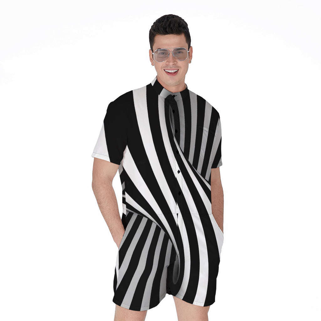 Black And White Spiral Twist Illusion Print Men's Rompers