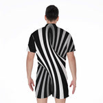 Black And White Spiral Twist Illusion Print Men's Rompers