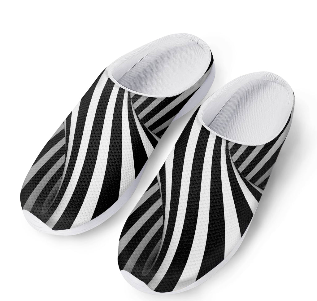 Black And White Spiral Twist Illusion Print Mesh Casual Shoes