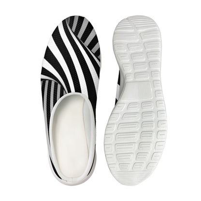 Black And White Spiral Twist Illusion Print Mesh Casual Shoes