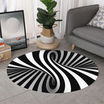 Black And White Spiral Twist Illusion Print Round Rug