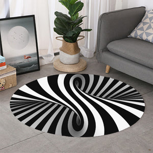 Black And White Spiral Twist Illusion Print Round Rug