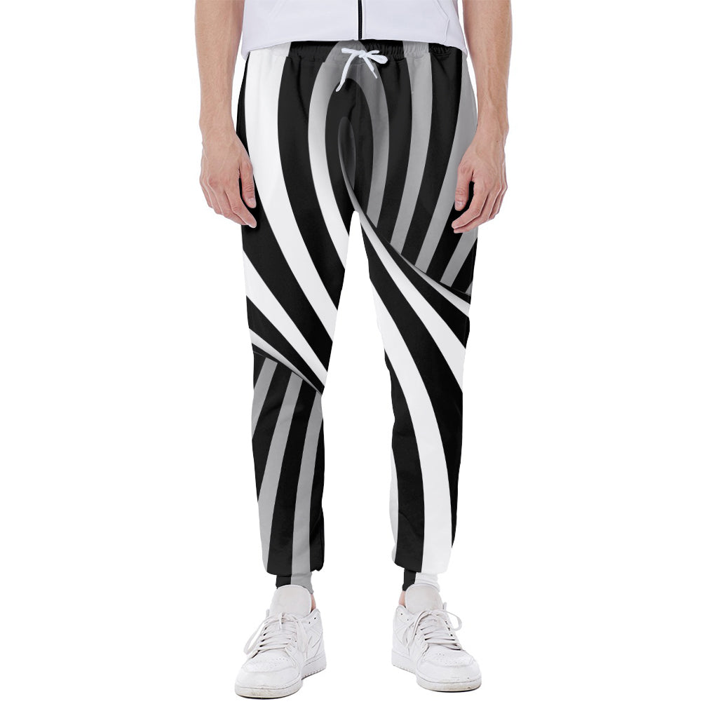 Black And White Spiral Twist Illusion Print Scuba Joggers