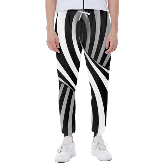 Black And White Spiral Twist Illusion Print Scuba Joggers