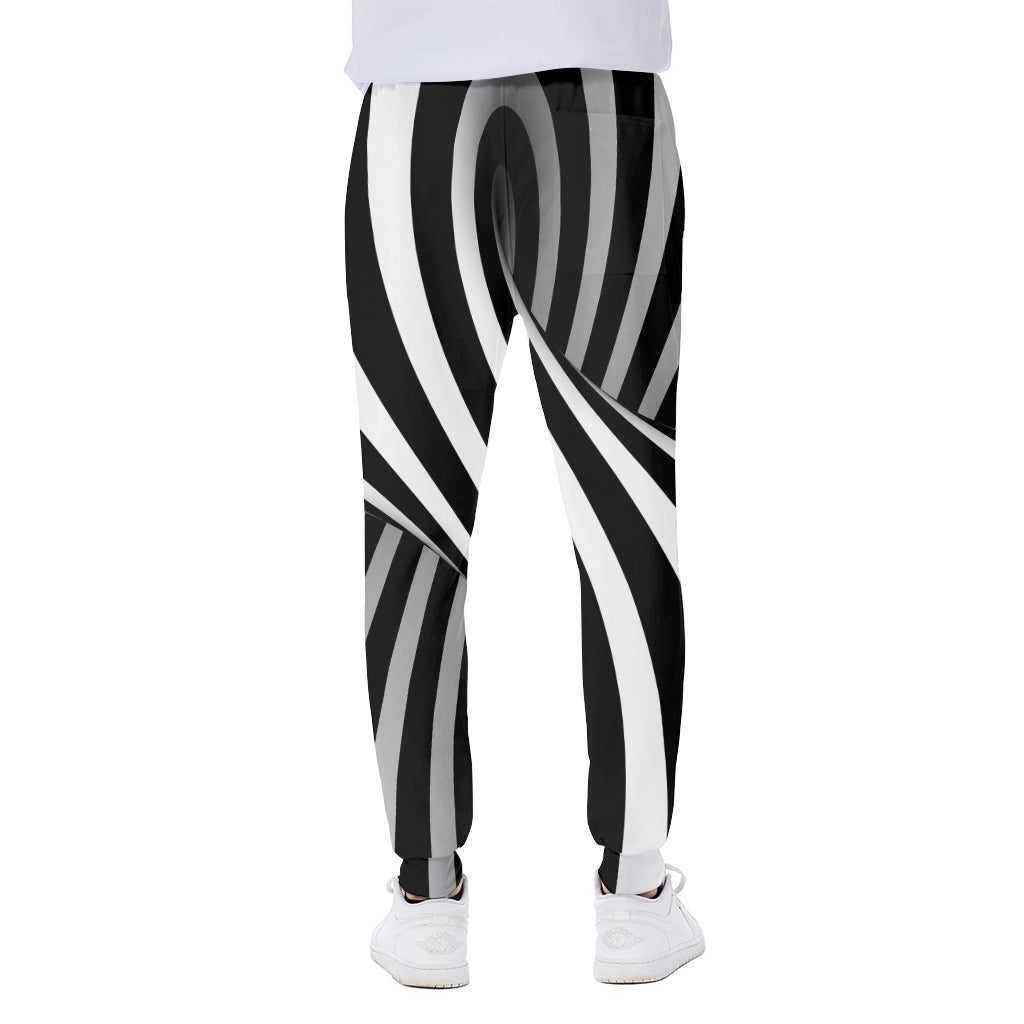 Black And White Spiral Twist Illusion Print Scuba Joggers