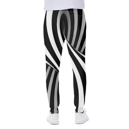 Black And White Spiral Twist Illusion Print Scuba Joggers