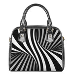 Black And White Spiral Twist Illusion Print Shoulder Handbag